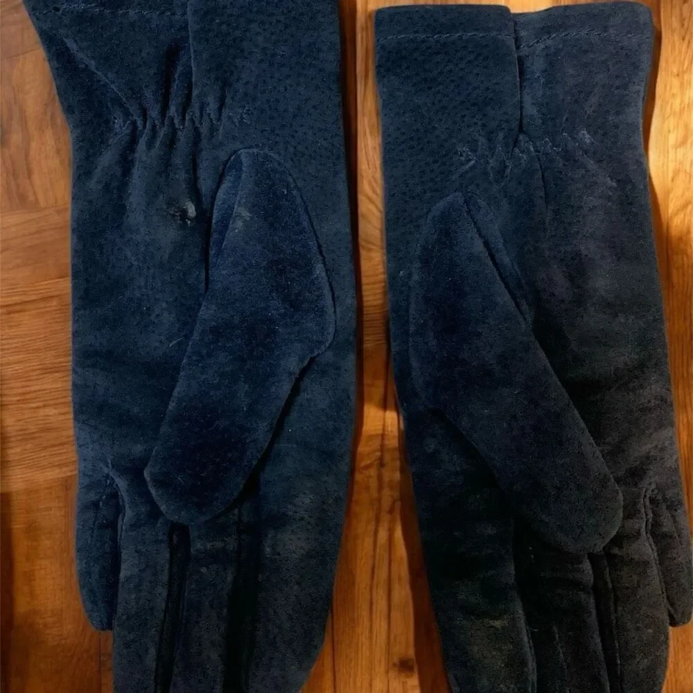 Vintage Black Suede Leather Gloves O/S Small Driving Classic